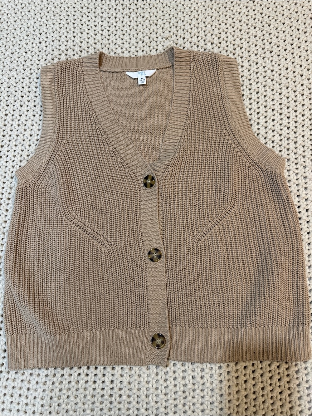 Time and Tru Sleeveless V-Neck Button Front Sweater Vest in Taupe
